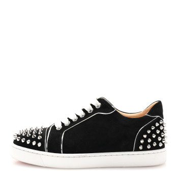 CHRISTIAN LOUBOUTIN Suede Womens Louis Junior Spikes Flat Sneakers 35 Black