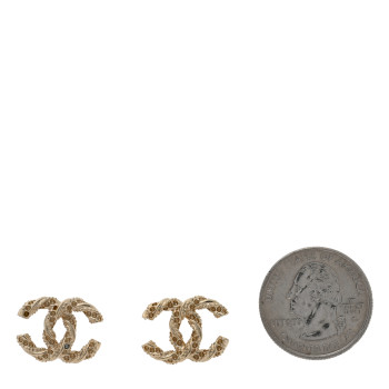 CHANEL Crystal Twisted CC Earrings Gold