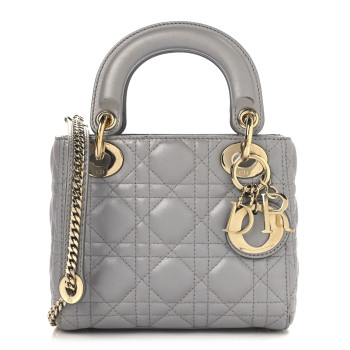 CHRISTIAN DIOR Metallic Lambskin Cannage Mini Lady Dior Grey CHRISTIAN DIOR Metallic Lambskin Cannage Mini Lady Dior Grey