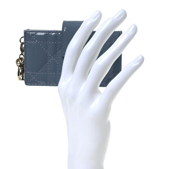 CHRISTIAN DIOR Patent Cannage Lady Dior 5 Gusset Jasmine Card Holder Cloud Blue CHRISTIAN DIOR Patent Cannage Lady Dior 5 Gusset Jasmine Card Holder Cloud Blue