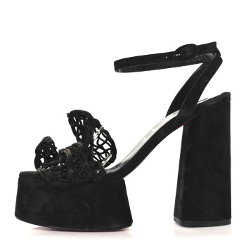 CHRISTIAN LOUBOUTIN Velvet Kid Resille Deia Frou Alta Sandals 38 Black