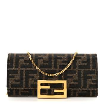 FENDI Fabric Jacquard FF 1974 Continental Wallet On Chain Tobacco Moro