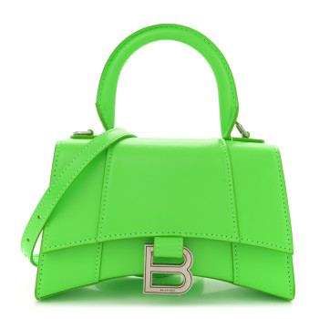 BALENCIAGA Shiny Box Calfskin Hourglass Top Handle Bag XS Acid Green