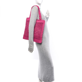 CHLOE Raffia Summer Banana Tote Fuchsia Rose