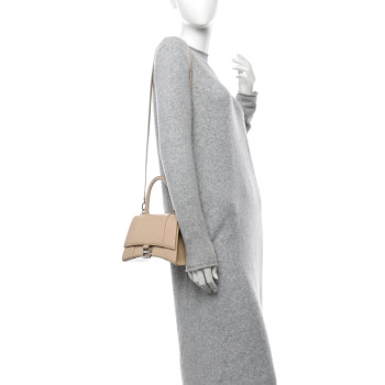 BALENCIAGA Shiny Box Calfskin Small Hourglass Top Handle Bag Light Beige