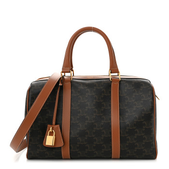 CELINE Triomphe Canvas Calfskin Large Boston Bag Tan