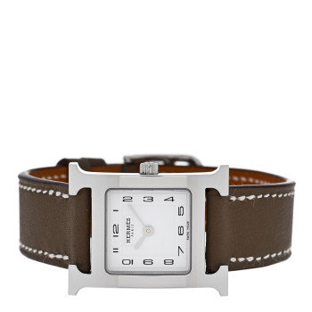 HERMES Stainless Steel Swift 21mm Heure H Hour Quartz Watch Etoupe