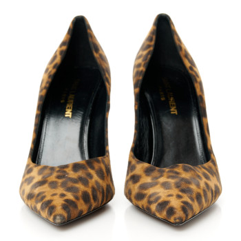 SAINT LAURENT Suede Leopard Printed Anja Pumps 36.5 Natural Coffee