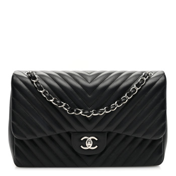 CHANEL Lambskin Chevron Quilted Jumbo Double Flap Black