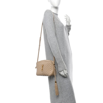 SAINT LAURENT Calfskin Matelasse Monogram Lou Camera Bag Nude Powder