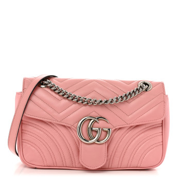 GUCCI Calfskin Matelasse Small GG Marmont Shoulder Bag Wild Rose