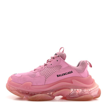 BALENCIAGA Fabric Mesh Clear Sole Womens Triple S Sneakers 38 Pink