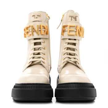 FENDI Vitello Abrasivato Fendigraphy 50mm Biker Boots 36 White