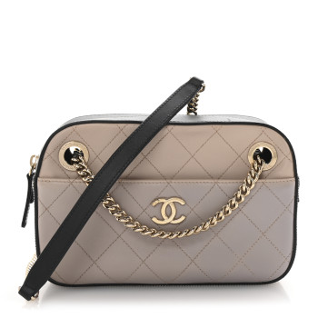 CHANEL Calfskin Stitched Button Up Camera Case Pink Black