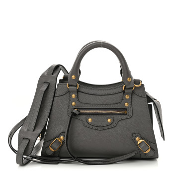 BALENCIAGA Grained Calfskin Neo Classic Gold Hardware Mini City Dark Grey