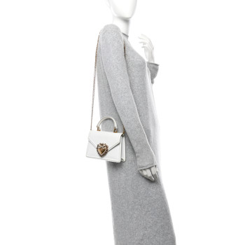 DOLCE & GABBANA Smooth Calfskin Small Devotion Envelope Top Handle Bag White