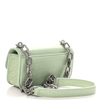 BALENCIAGA Extra Supple Calfskin Crocodile Embossed Gossip Chain Bag XS Light Green