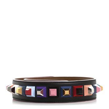 FENDI Vitello Dolce Plexiglass Bi-Color Studded Strap You Black Brownie Multicolor