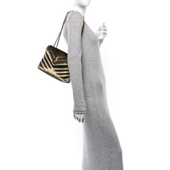 SAINT LAURENT Velvet Y Quilted Monogram Small Loulou Chain Satchel Dark Vintage Olive
