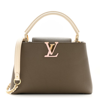 LOUIS VUITTON Taurillon Capucines MM Smokey Brown Green Creme Pink