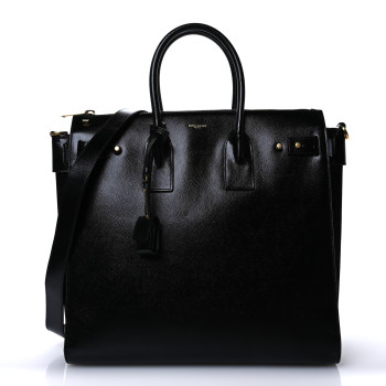 SAINT LAURENT Patent Grain De Poudre  Sac De Jour Souple North South Tote Black