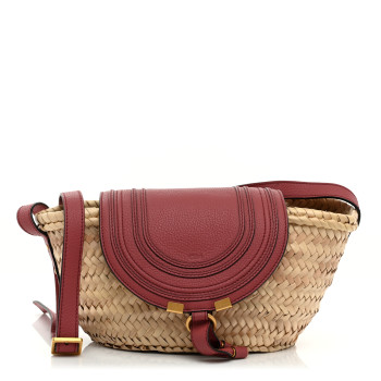 CHLOE Raffia Calfskin Marcie Basket Faded Rose