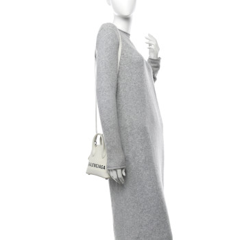 BALENCIAGA Grained Calfskin XXS Ville Top Handle Bag White Black