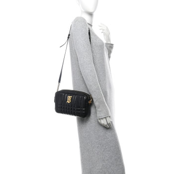 BURBERRY Calfskin Quilted Small Lola Camera Bag Black