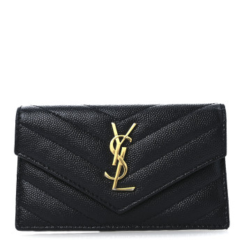 SAINT LAURENT Grain De Poudre Matelasse Chevron Monogram Compact Wallet Black