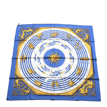 HERMES Silk Astrologie Scarf 90 Bleu Cobalt Vieil