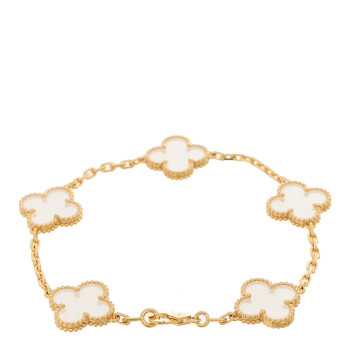 VAN CLEEF & ARPELS 18K Yellow Gold Rock Crystal 5 Motifs Vintage Alhambra Bracelet