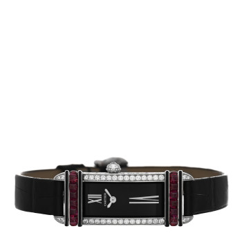 CARTIER 18K White Gold Alligator Diamond Ruby 15mm Tank Chinoise Quartz Watch Black CARTIER 18K White Gold Alligator Diamond Ruby 15mm Tank Chinoise Quartz Watch Black