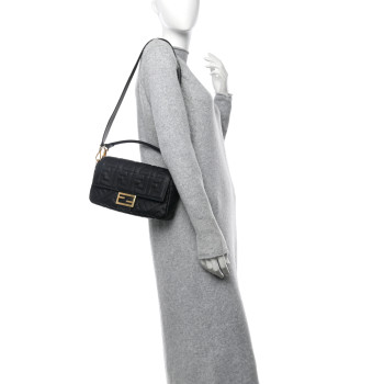 FENDI Nappa FF 1974 Embossed Baguette Black