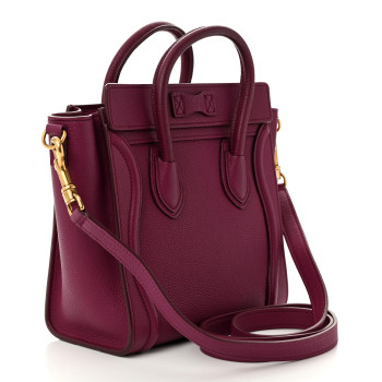 CELINE Drummed Calfskin Nano Luggage Plum