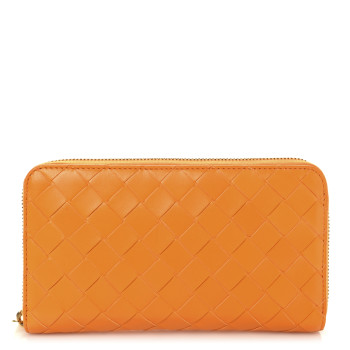 BOTTEGA VENETA Nappa Intrecciato Zip Around Wallet Tangerine