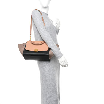 CELINE Smooth Calfskin Nubuck Small Tri-Color Trapeze Nude