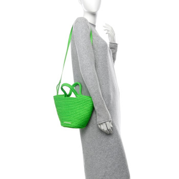 BALENCIAGA Nylon Lambskin Woven Small Ibiza Basket With Strap Green