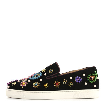 CHRISTIAN LOUBOUTIN Veau Velours Beaded Candy Boat Flats 39 Black