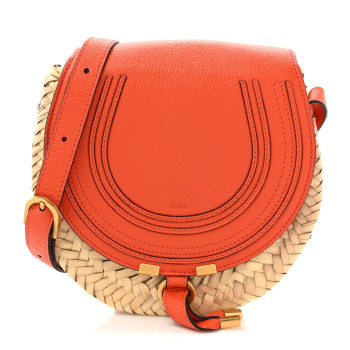CHLOE Grained Calfskin Palm Woven Small Marcie Basket Saddle Rusted Orange