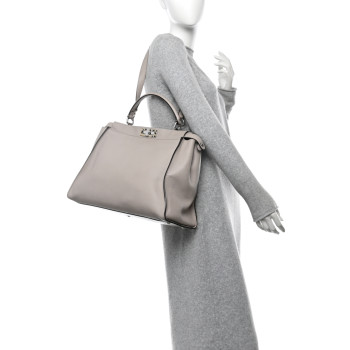 FENDI Vitello Seta Plexiglass Granite Large Peekaboo Iconic Satchel Polvere