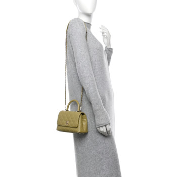 CHANEL Caviar Quilted Extra Mini Coco Handle Flap Light Green