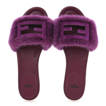 FENDI Mink FF Baguette Slide Sandals 37 Purple