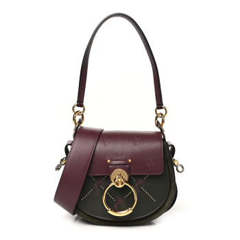 CHLOE Calfskin Little Horses Embroidered Baroque Small Tess Bag Deep Forest