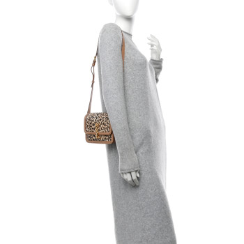 SAINT LAURENT Calfskin Hair Leopard Print Small Solferino Satchel Dust White