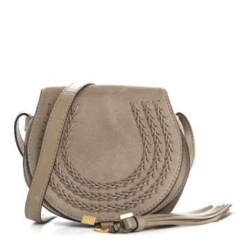 CHLOE Suede Calfskin Braided Mini Marcie Round Crossbody Bag Motty Grey
