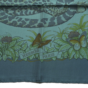 HERMES Silk Dip Dye Jungle Love Scarf 90 Menthol Canard Ocre