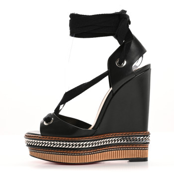 CHRISTIAN LOUBOUTIN Shiny Calfskin Tribuli 140 Wedge Sandals 36 Black