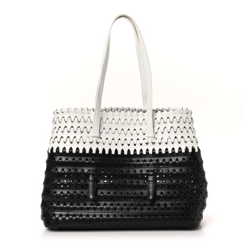 ALAIA Woven Calfskin Mina Tote Black White ALAIA Woven Calfskin Mina Tote Black White
