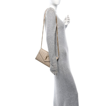 SAINT LAURENT Grain De Poudre Matelasse Chevron Monogram Chain Wallet Dark Beige