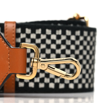 FENDI Ribbon Vitello King Logo Embossed Gingham Woven Adjustable Strap You Panna Black Cuoio